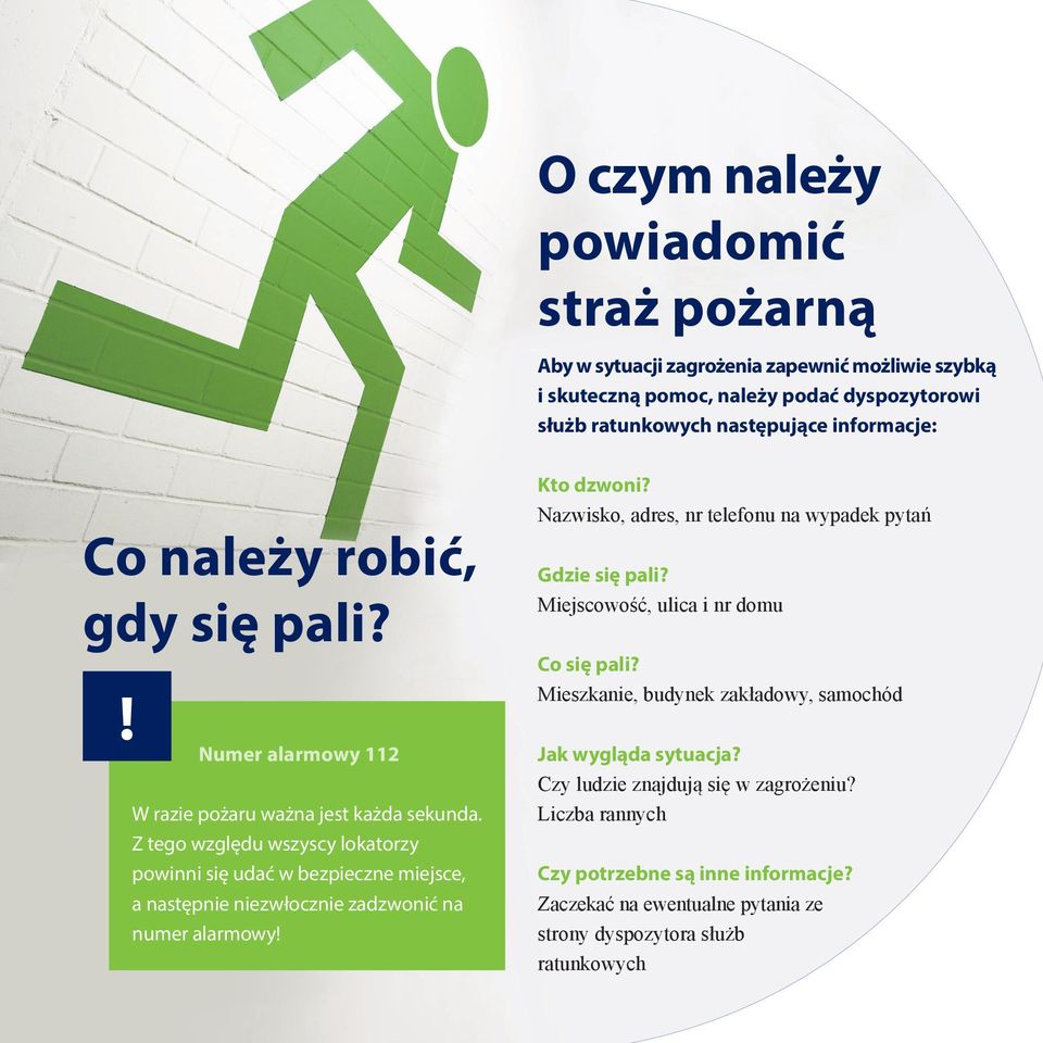 Z tego względu wszyscy lokatorzy powinni się udać w bezpieczne miejsce, a następnie niezwłocznie zadzwonić na numer alarmowy! Kto dzwoni?