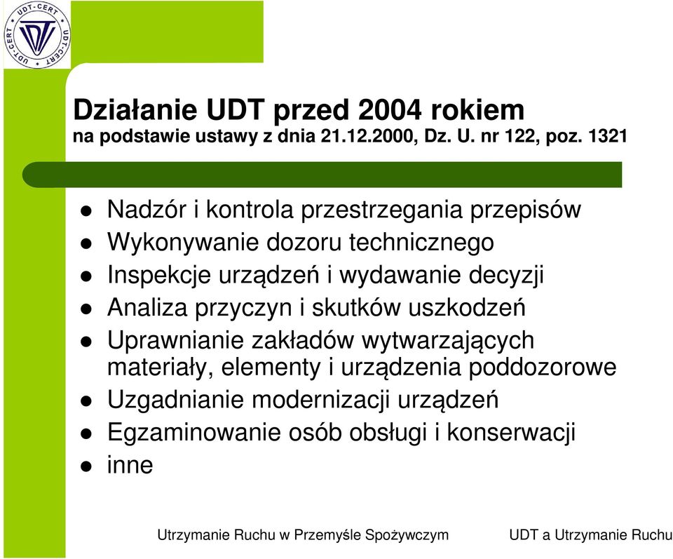 wydawanie decyzji Analiza przyczyn i skutków uszkodzeń Uprawnianie zakładów wytwarzających materiały,