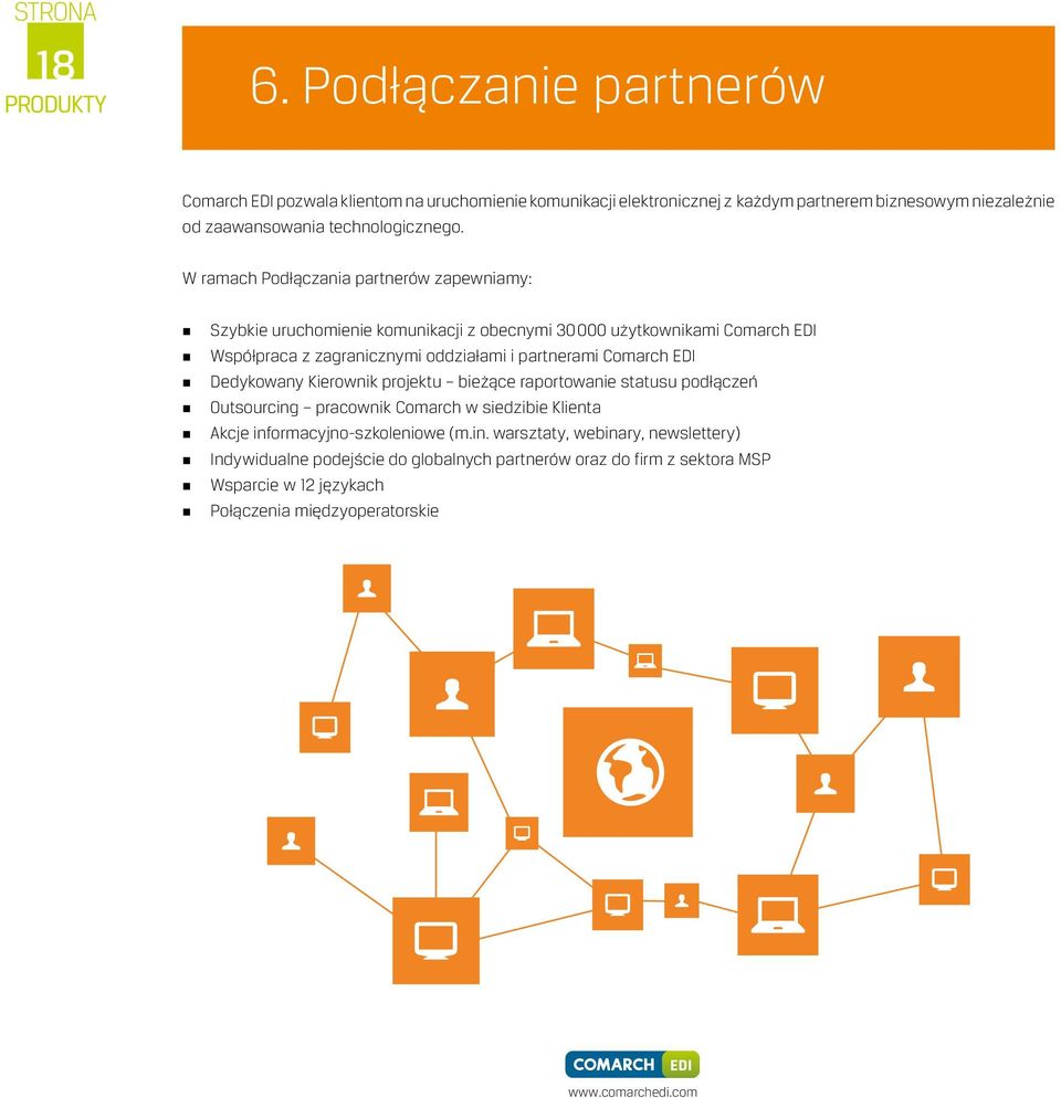 W ramach Podłączania partnerów zapewniamy: Szybkie uruchomienie komunikacji z obecnymi 30 000 użytkownikami Comarch Współpraca z zagranicznymi oddziałami i partnerami