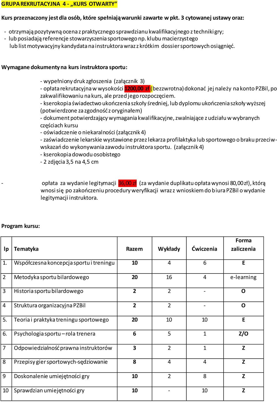 klubu macierzystego lub list motywacyjny kandydata na instruktora wraz z krótkim dossier sportowych osiągnięć.