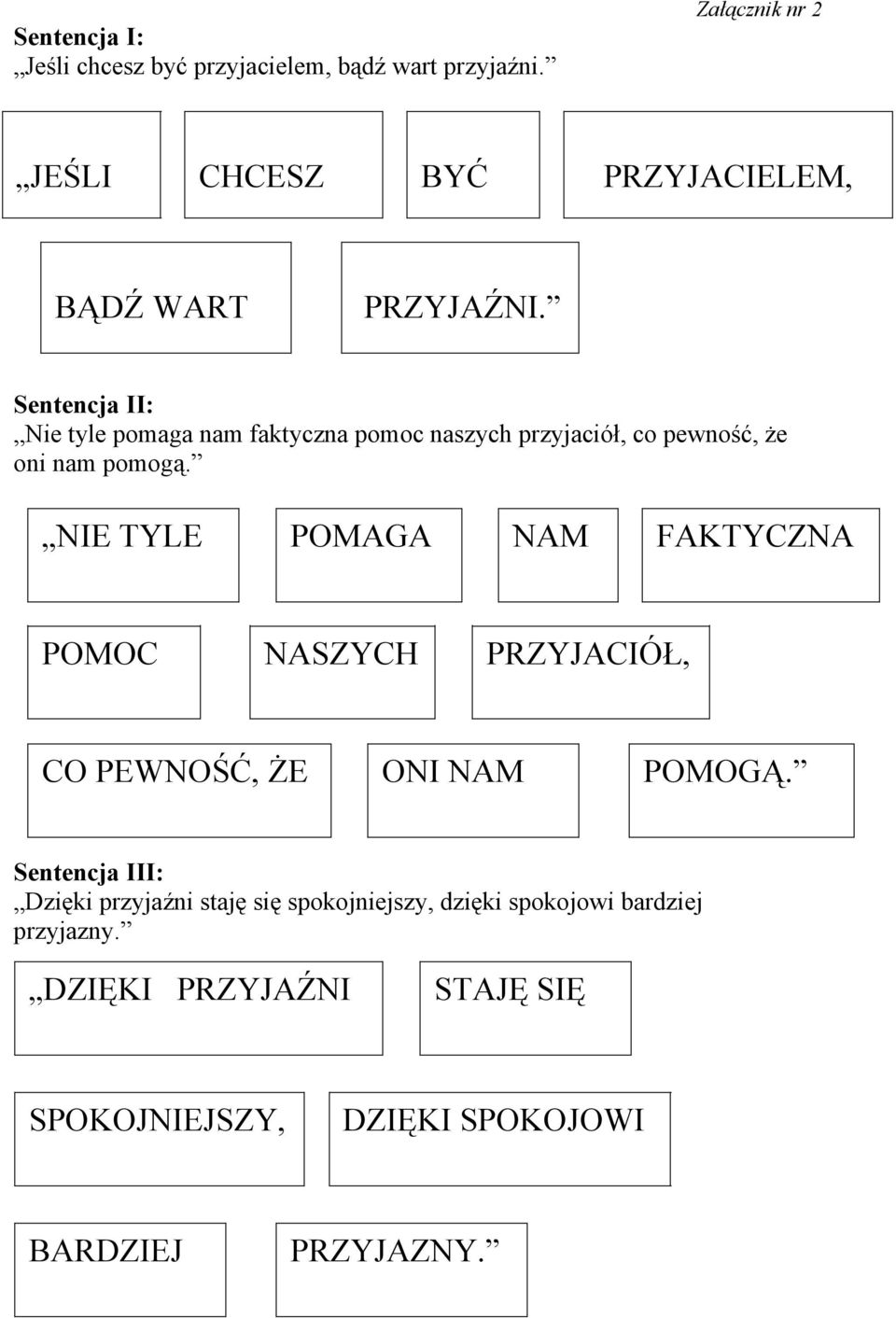 Sentencja II: Nie tyle pomaga nam faktyczna pomoc naszych przyjaciół, co pewność, że oni nam pomogą.