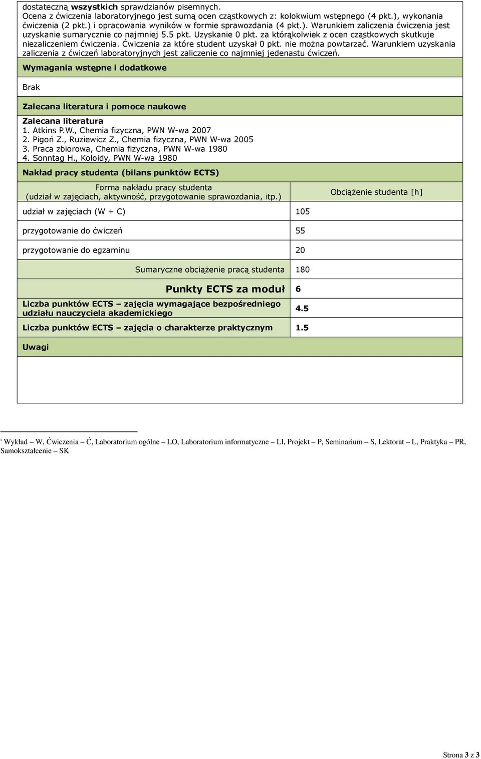 za którąkolwiek z ocen cząstkowych skutkuje niezaliczeniem ćwiczenia. Ćwiczenia za które student uzyskał 0 pkt. nie można powtarzać.