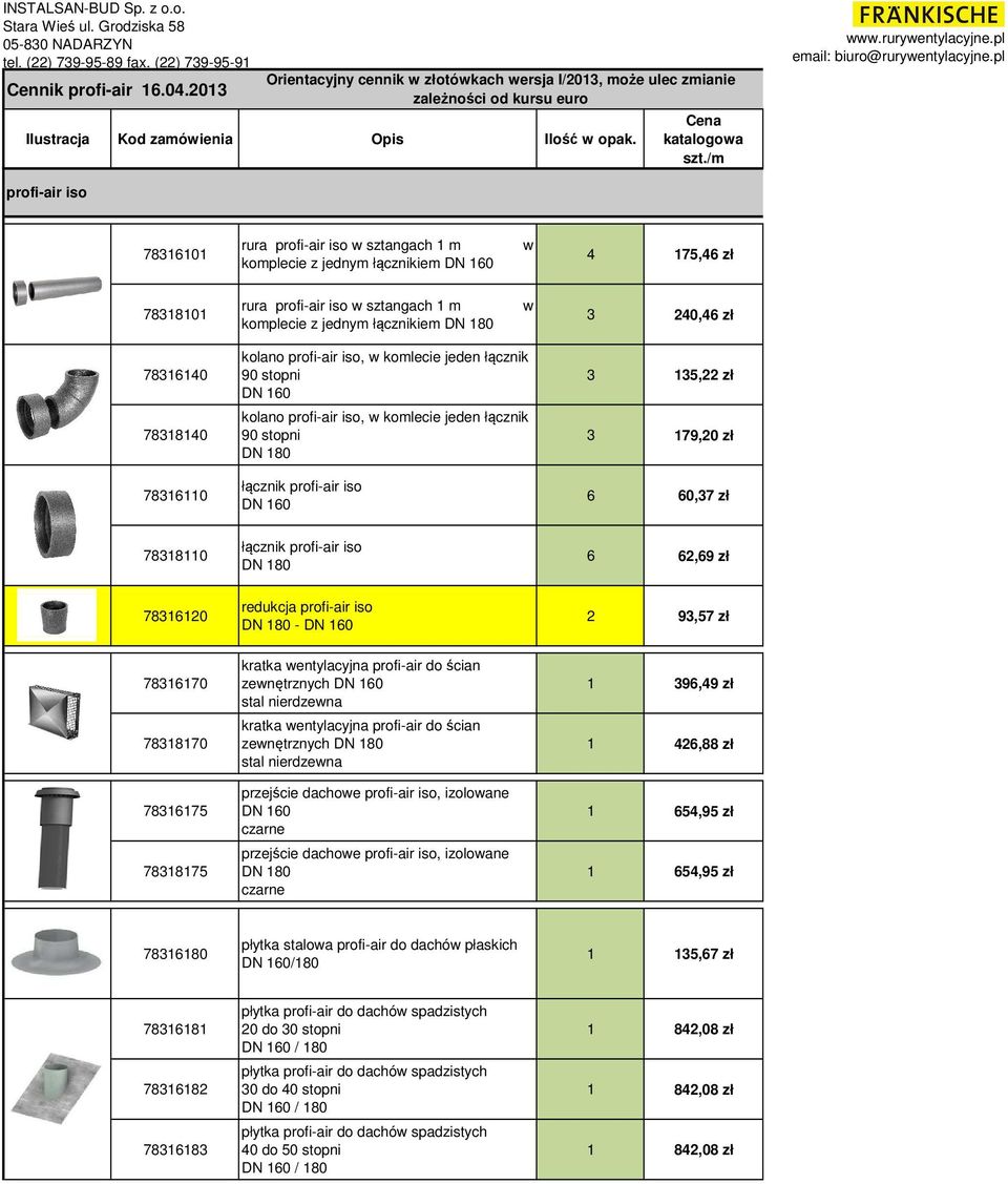 kolano profi-air iso, w komlecie jeden łącznik DN 60 3 35,22 zł 783840 kolano profi-air iso, w komlecie jeden łącznik DN 80 3 79,20 zł 78360 łącznik profi-air iso DN 60 6 60,37 zł 78380 łącznik
