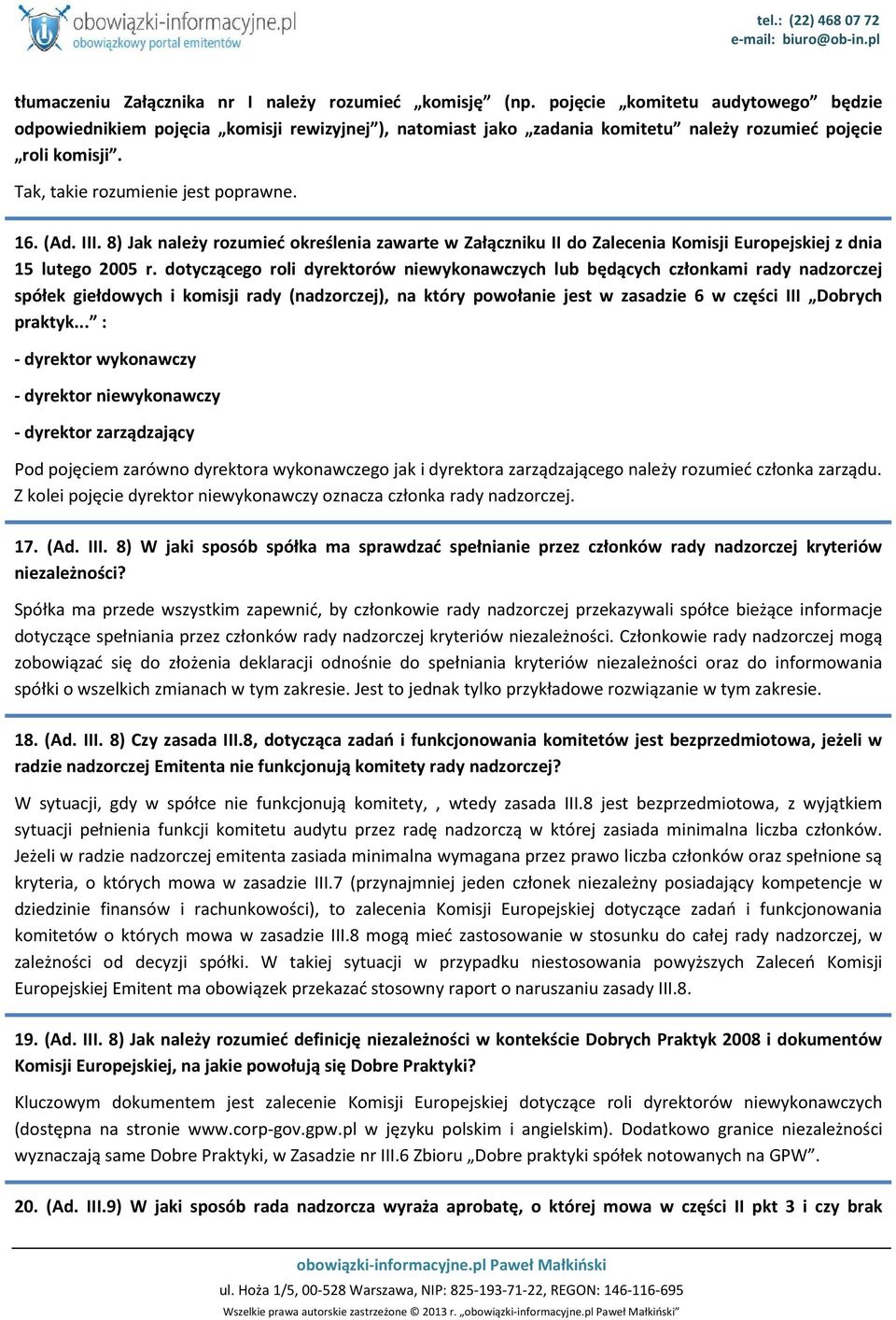 8) Jak należy rozumieć określenia zawarte w Załączniku II do Zalecenia Komisji Europejskiej z dnia 15 lutego 2005 r.