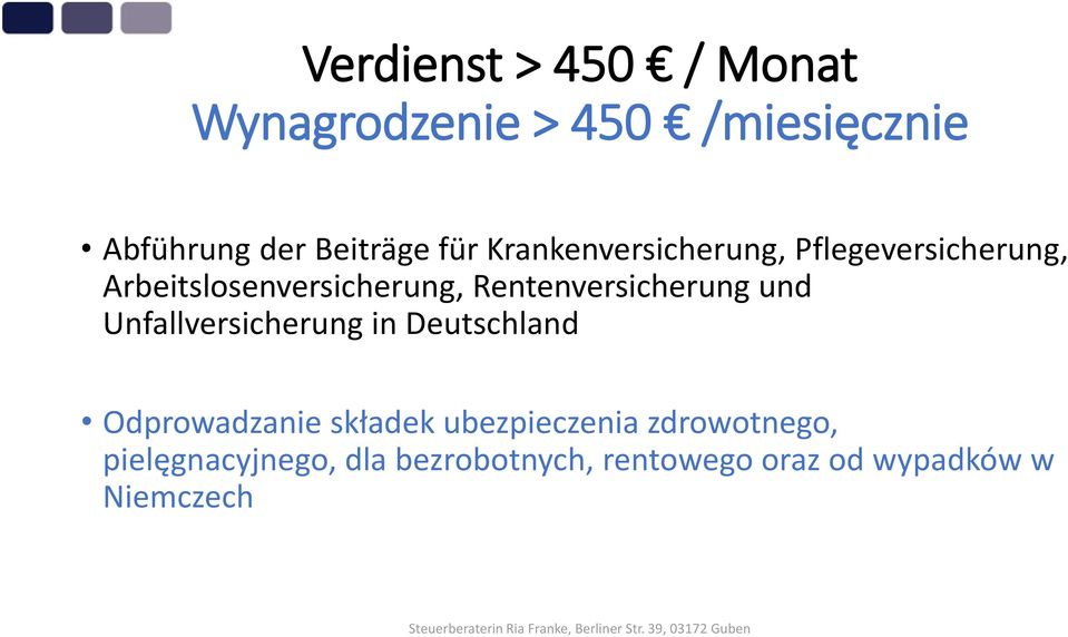 Rentenversicherung und Unfallversicherung in Deutschland Odprowadzanie składek