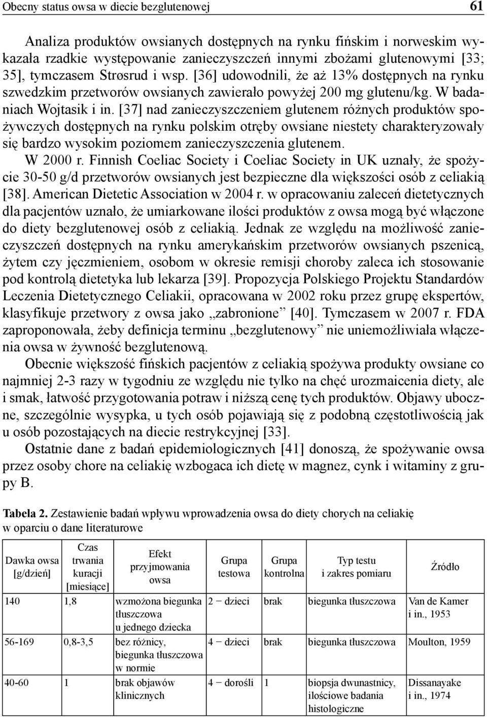 [37] nad zanieczyszczeniem glutenem różnych produktów spożywczych dostępnych na rynku polskim otręby owsiane niestety charakteryzowały się bardzo wysokim poziomem zanieczyszczenia glutenem. W 2000 r.