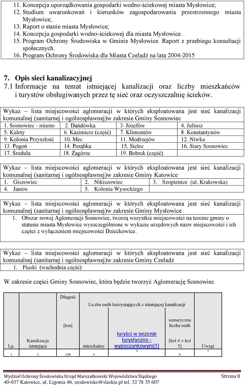 Progrm Ochrony Środowisk dl Mist Czeldź n lt 2004-2015 7. Opis sieci knlizcyjnej 7.