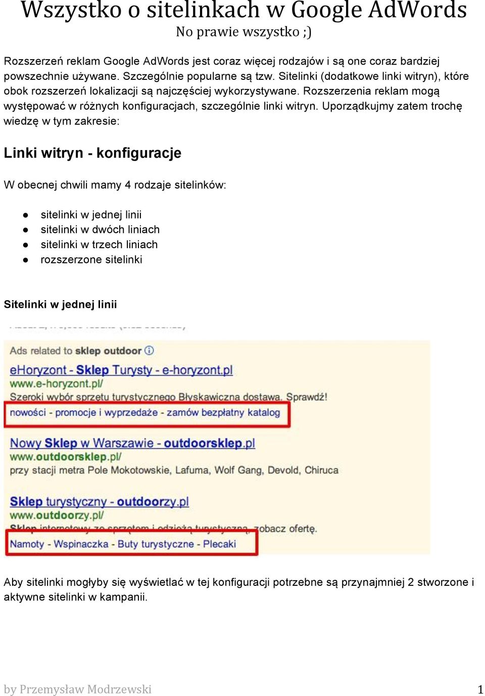 Rozszerzenia reklam mogą występować w różnych konfiguracjach, szczególnie linki witryn.