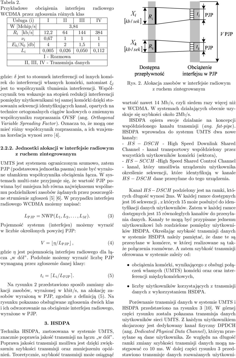 0,026 0,050 0,112 I - Rozmowa II, III, IV - Transmisja danych gdzie: δ jest to stosunek interferencji od innych komórek do interferencji własnych komórki, natomiast ξ j jest to współczynnik tłumienia