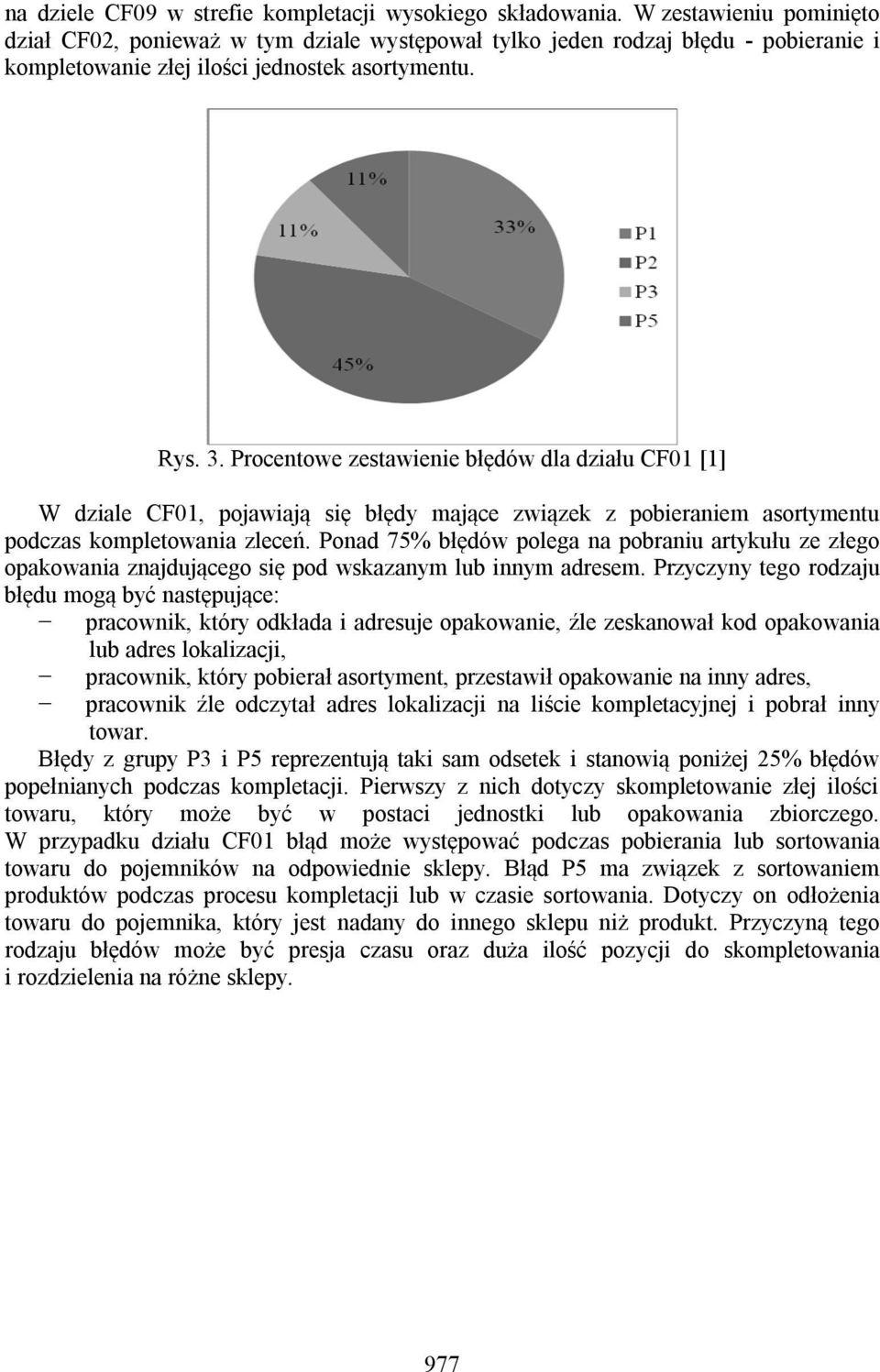 Procentowe zestawienie błędów dla działu CF01 [1] W dziale CF01, pojawiają się błędy mające związek z pobieraniem asortymentu podczas kompletowania zleceń.