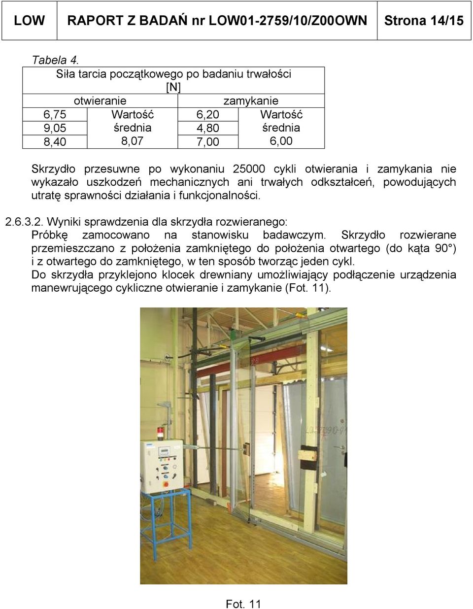 zamykania nie wykazało uszkodzeń mechanicznych ani trwałych odkształceń, powodujących utratę sprawności działania i funkcjonalności. 2.