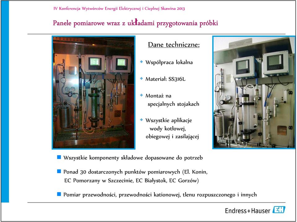 komponenty składowe dopasowane do potrzeb Ponad 30 dostarczonych punktów pomiarowych (El.