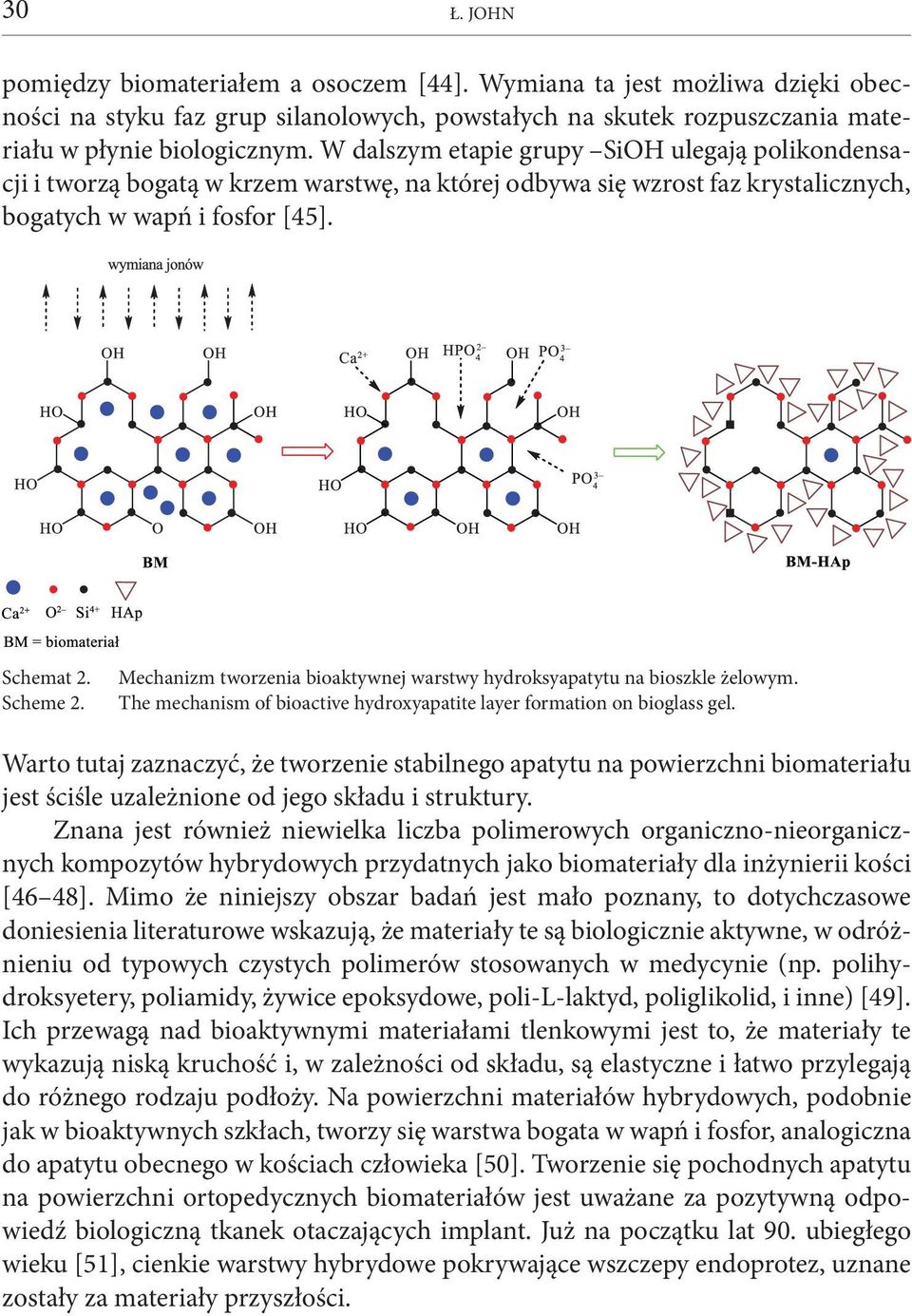Mechanizm tworzenia bioaktywnej warstwy hydroksyapatytu na bioszkle żelowym. The mechanism of bioactive hydroxyapatite layer formation on bioglass gel.