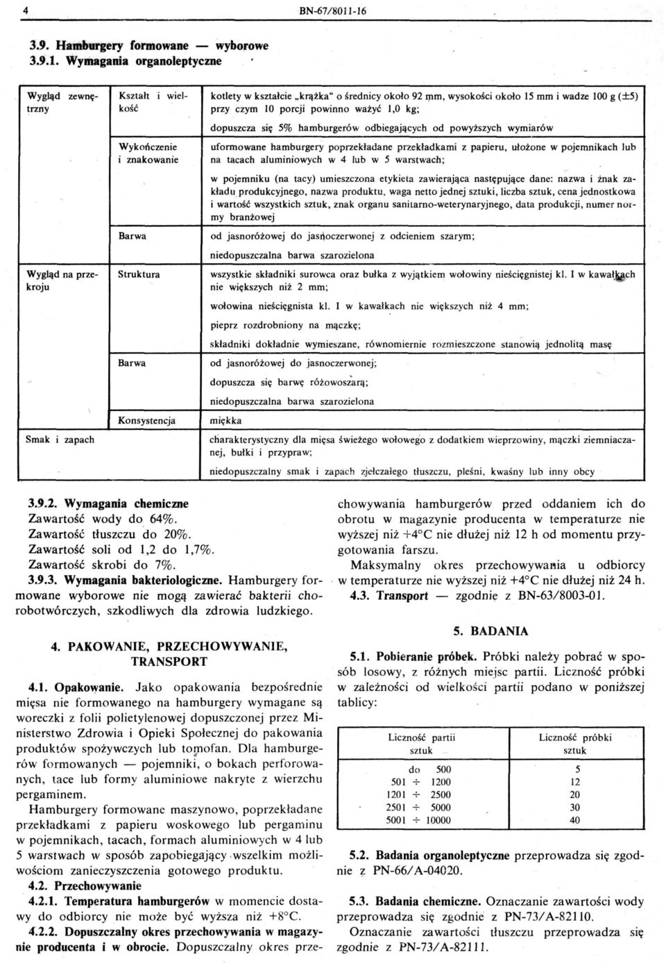 ułożone w pojemnikach lub znakowanie na tacach aluminiowych w 4 lub w 5 warstwach; w pojemniku (na tacy) umieszczona etykieta zawierająca następujące dane: nazwa i żnak zakładu produkcyjnego nazwa