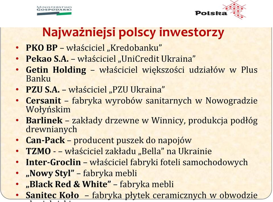 właściciel PZU Ukraina Cersanit fabryka wyrobów sanitarnych w Nowogradzie Wołyńskim Barlinek zakłady drzewne w Winnicy, produkcja podłóg