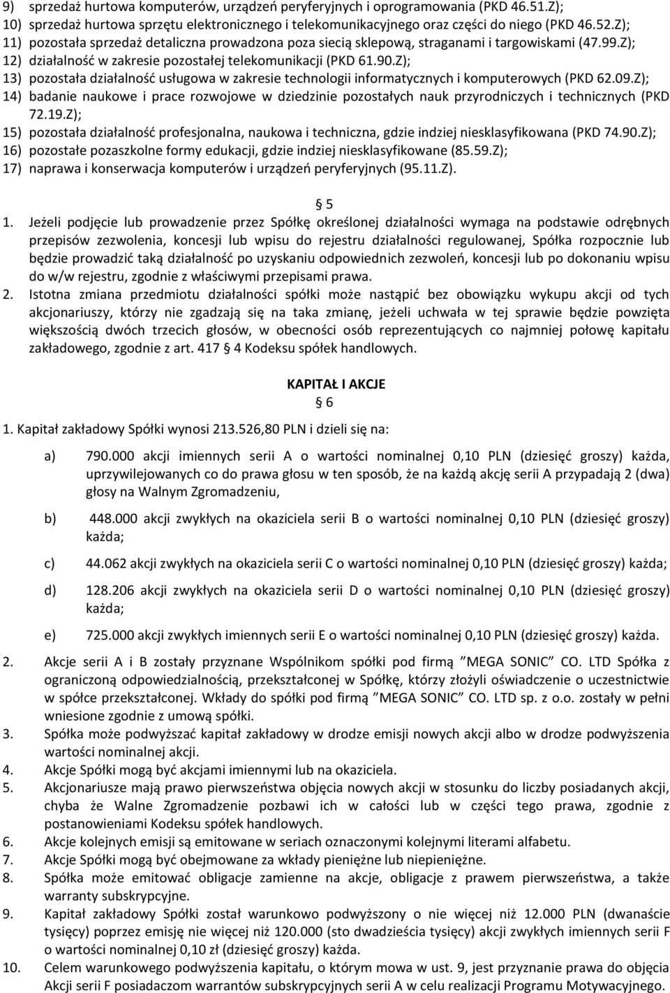 Z); 13) pozostała działalność usługowa w zakresie technologii informatycznych i komputerowych (PKD 62.09.