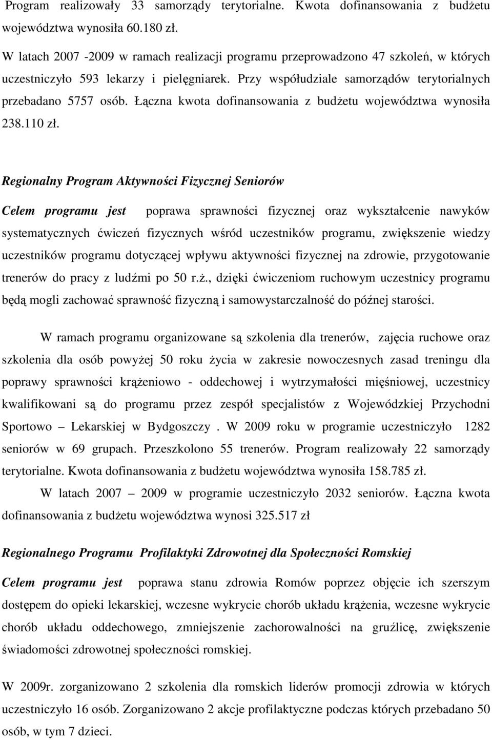 Łączna kwota dofinansowania z budŝetu województwa wynosiła 238.110 zł.