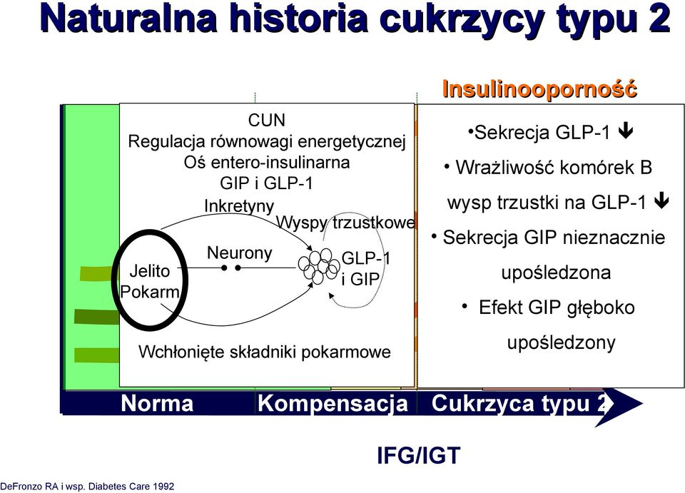 2hPPG wysp trzustki na GLP-1 FPG HbA1c Sekrecja GIP nieznacznie upośledzona Efekt GIP głęboko DeFronzo RA i wsp.