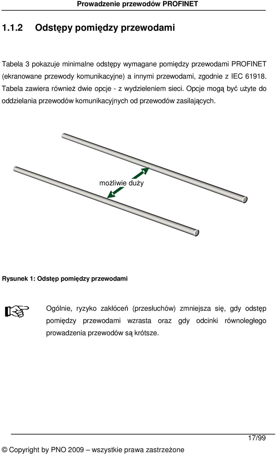 innymi przewodami, zgodnie z IEC 61918. Tabela zawiera równie dwie opcje - z wydzieleniem sieci.