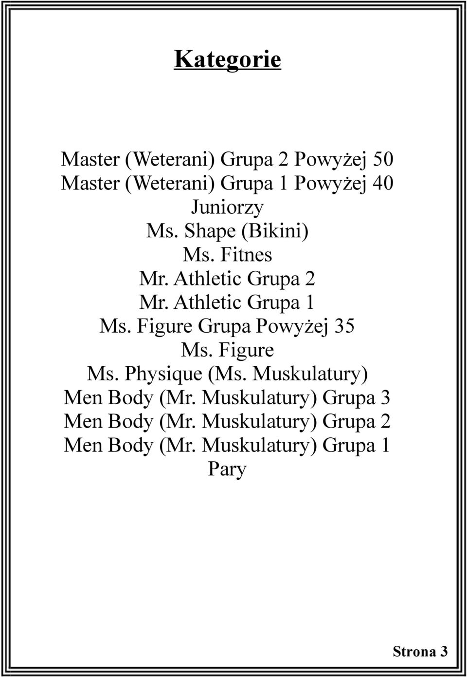 Figure Grupa Powyżej 35 Ms. Figure Ms. Physique (Ms. Muskulatury) Men Body (Mr.