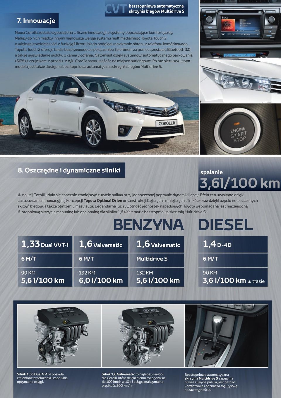 Toyota Touch 2 oferuje także bezprzewodowe połączenie z telefonem za pomocą zestawu Bluetooth 3.0, a także wyświetlanie widoku z kamery cofania.