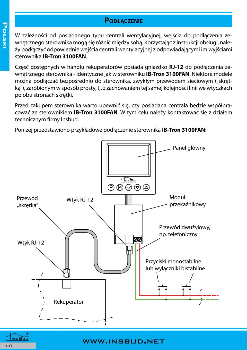 Część dostępnych w handlu rekuperatorów posiada gniazdko RJ-12 do podłączenia zewnętrznego sterownika - identyczne jak w sterowniku IB-Tron 3100FAN.