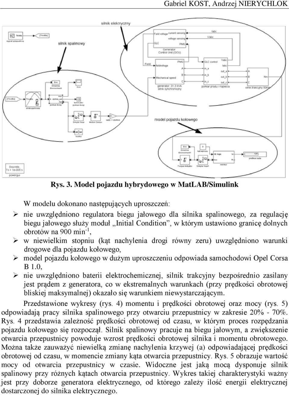 Initial Condition, w którym ustawiono granicę dolnych obrotów na 900 min -1, w niewielkim stopniu (kąt nachylenia drogi równy zeru) uwzględniono warunki drogowe dla pojazdu kołowego, model pojazdu