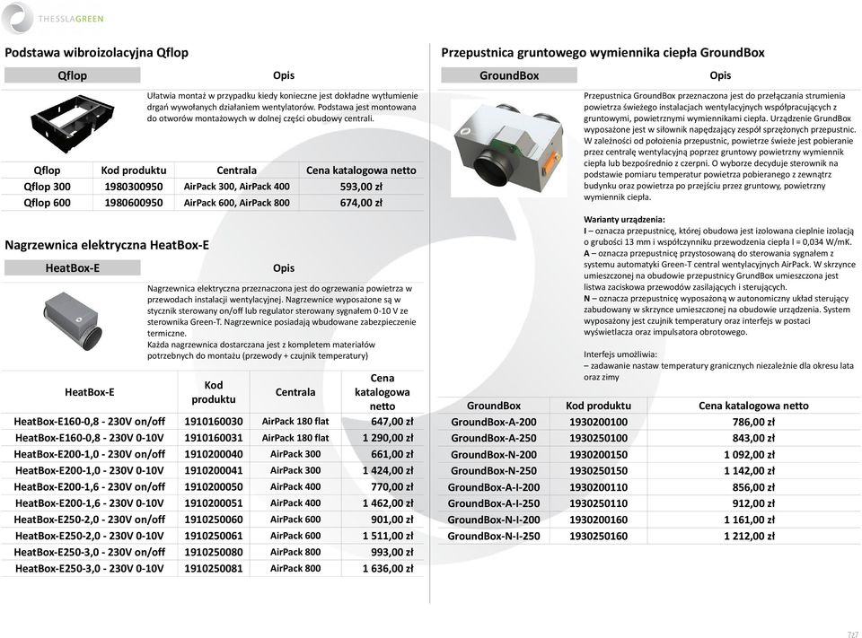 Qflop Centrala Qflop 300 1980300950 AirPack 300, AirPack 400 593,00 zł Qflop 600 1980600950 AirPack 600, AirPack 800 674,00 zł Nagrzewnica elektryczna HeatBox-E HeatBox-E HeatBox-E Nagrzewnica