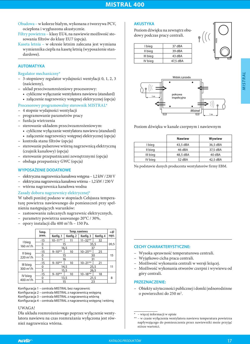 AUTOMATYKA Regulator mechaniczny* 3-stopniowy regulator wydajności wentylacji 0, 1, 2, 3 (naścienny), układ przeciwzamrożeniowy procesorowy: cykliczne wyłączanie wentylatora nawiewu (standard)