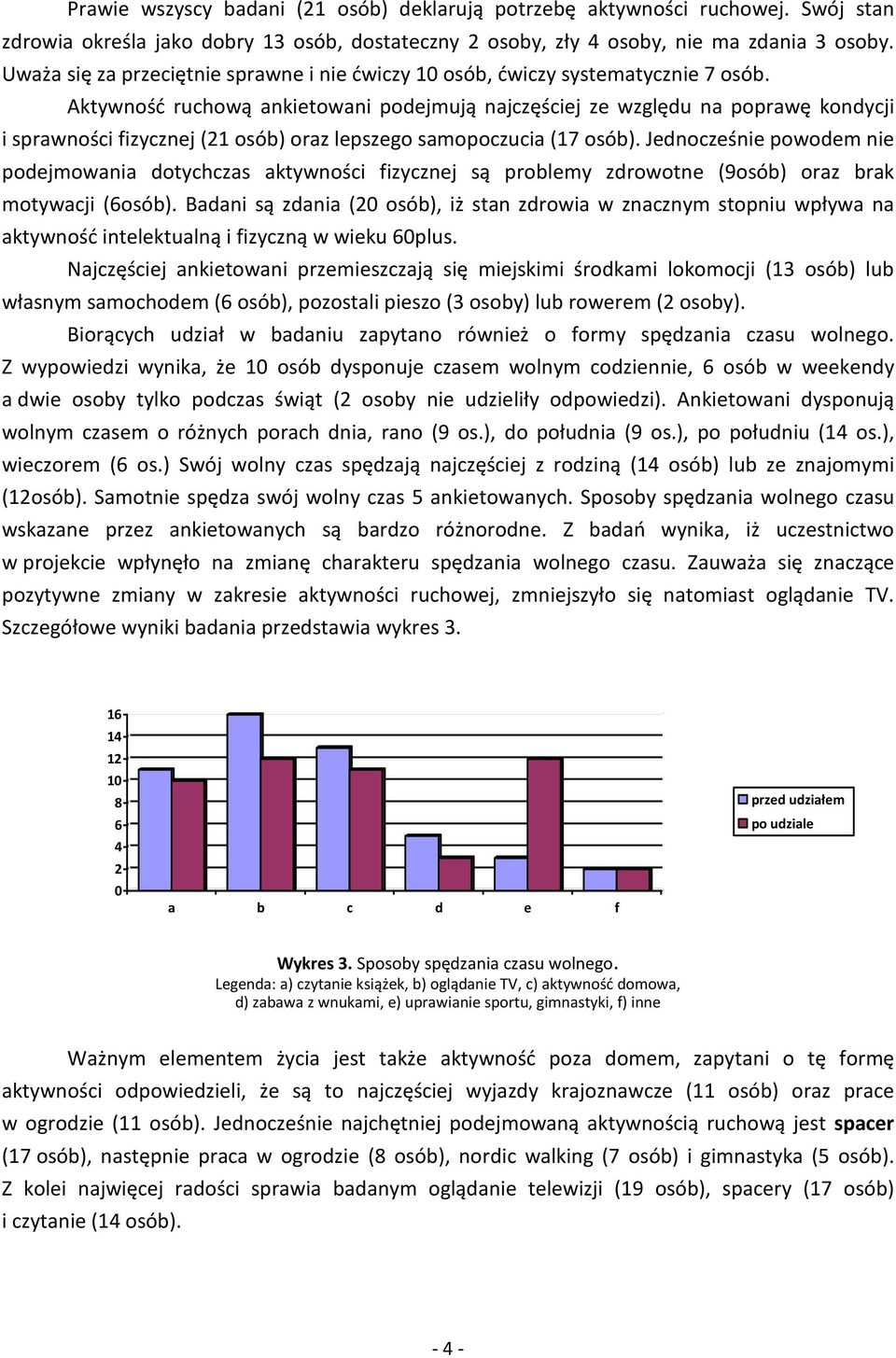 Aktywność ruchową ankietowani podejmują najczęściej ze względu na poprawę kondycji i sprawności fizycznej (1 osób) oraz lepszego samopoczucia (17 osób).