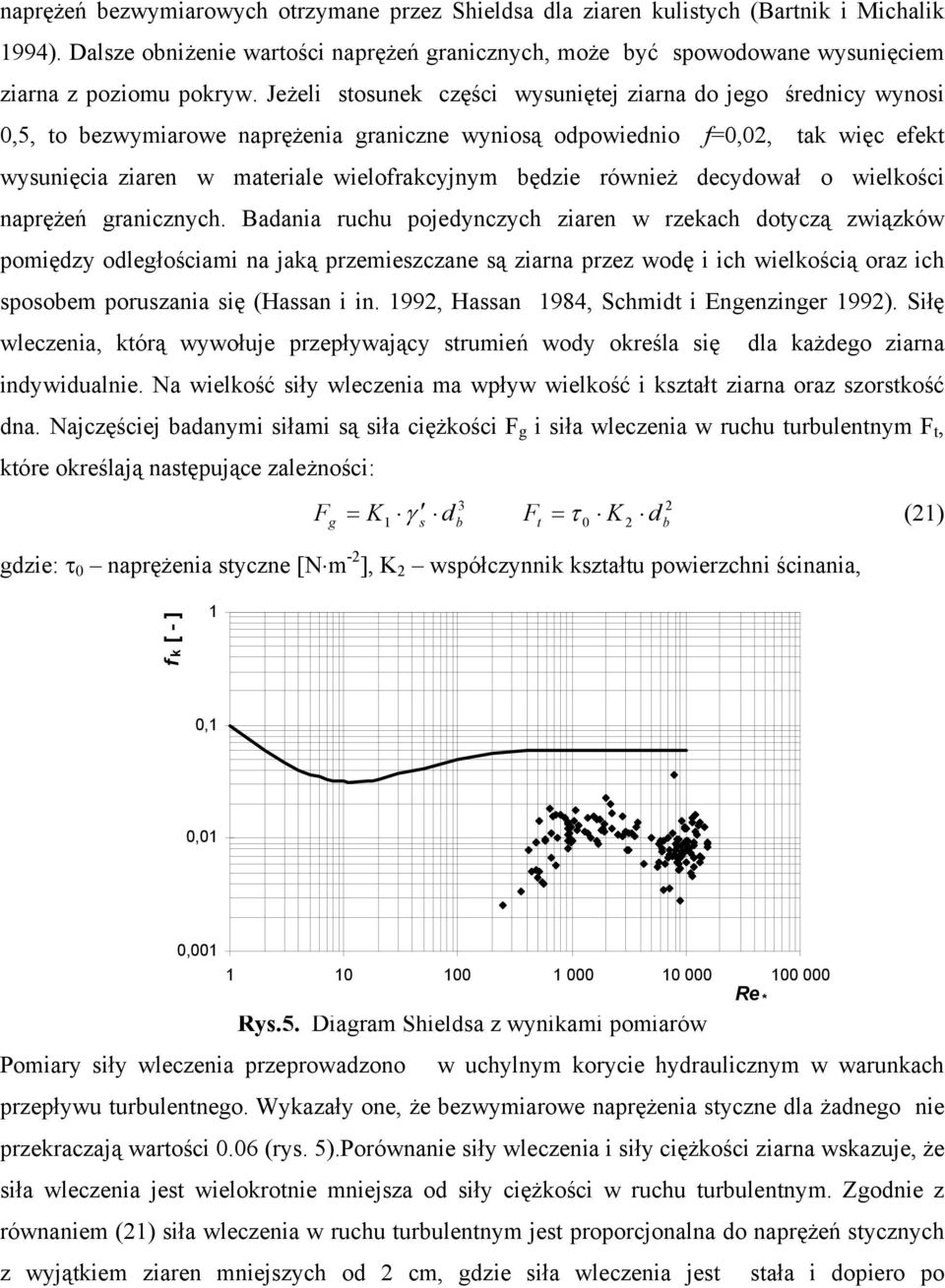 Jeżeli stosunek części wysuniętej ziarna do jego średnicy wynosi 0,5, to bezwymiarowe naprężenia graniczne wyniosą odpowiednio f=0,02, tak więc efekt wysunięcia ziaren w materiale wielofrakcyjnym