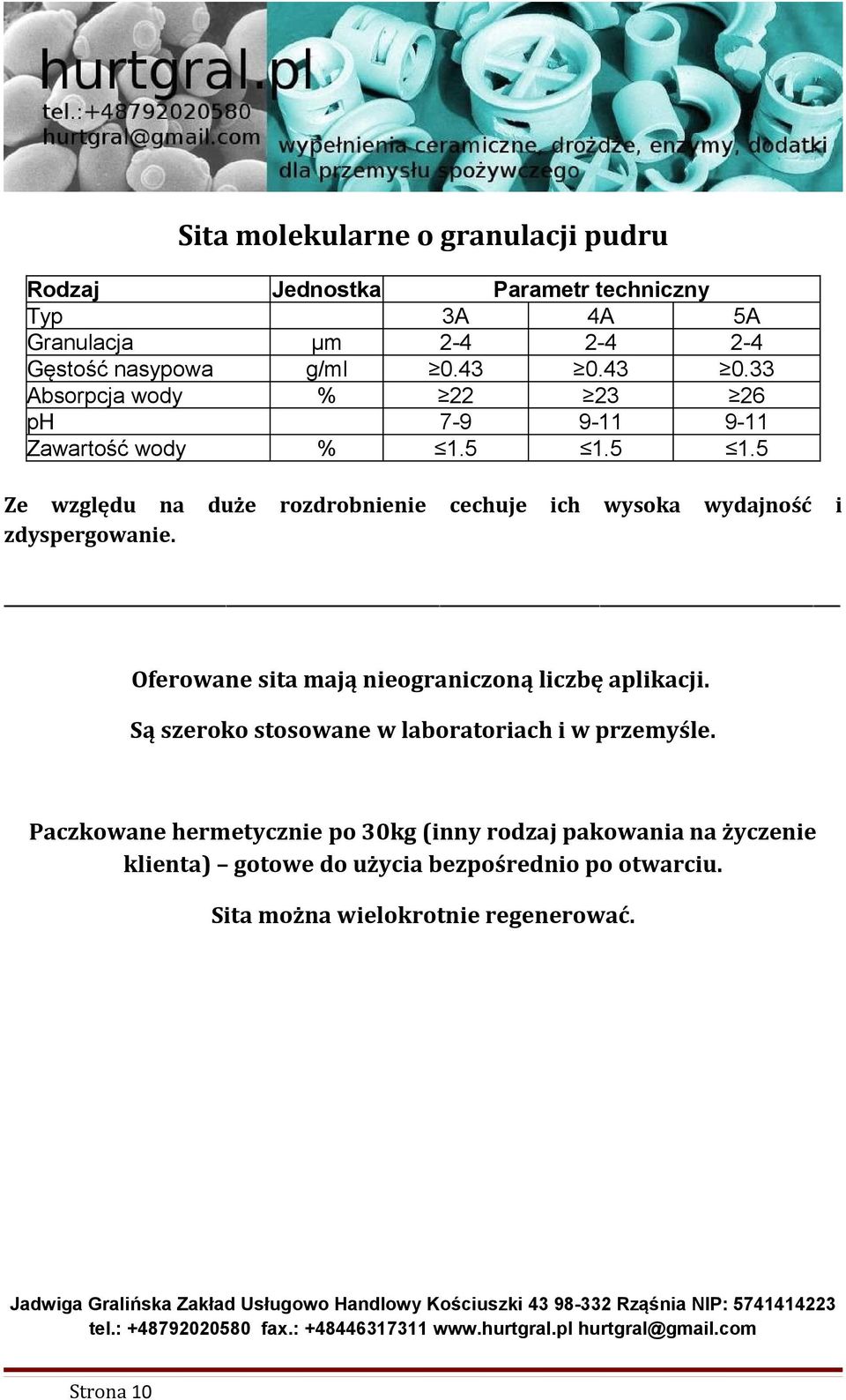 5 1.5 Ze względu na duże rozdrobnienie cechuje ich wysoka wydajność i zdyspergowanie. Oferowane sita mają nieograniczoną liczbę aplikacji.