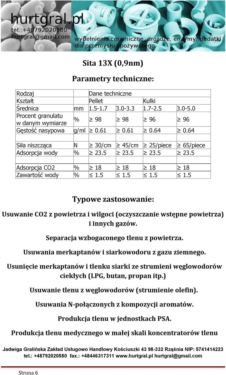 5 1.5 1.5 Typowe zastosowanie: Usuwanie CO2 z powietrza i wilgoci (oczyszczanie wstępne powietrza) i innych gazów. Separacja wzbogaconego tlenu z powietrza.