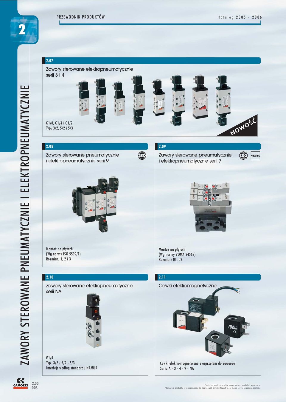 10 Zawory sterowane elektropneumatycznie serii NA G1/4 Typ: 3/ - 5/ - 5/3 Interfejs według standardu NAMUR.