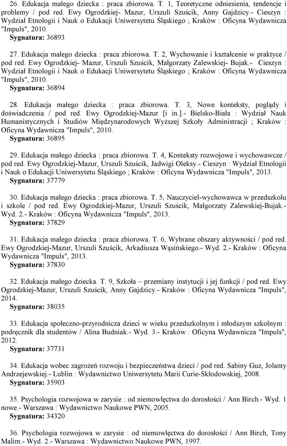 2, Wychowanie i kształcenie w praktyce / pod red. Ewy Ogrodzkiej- Mazur, Urszuli Szuścik, Małgorzaty Zalewskiej- Bujak.