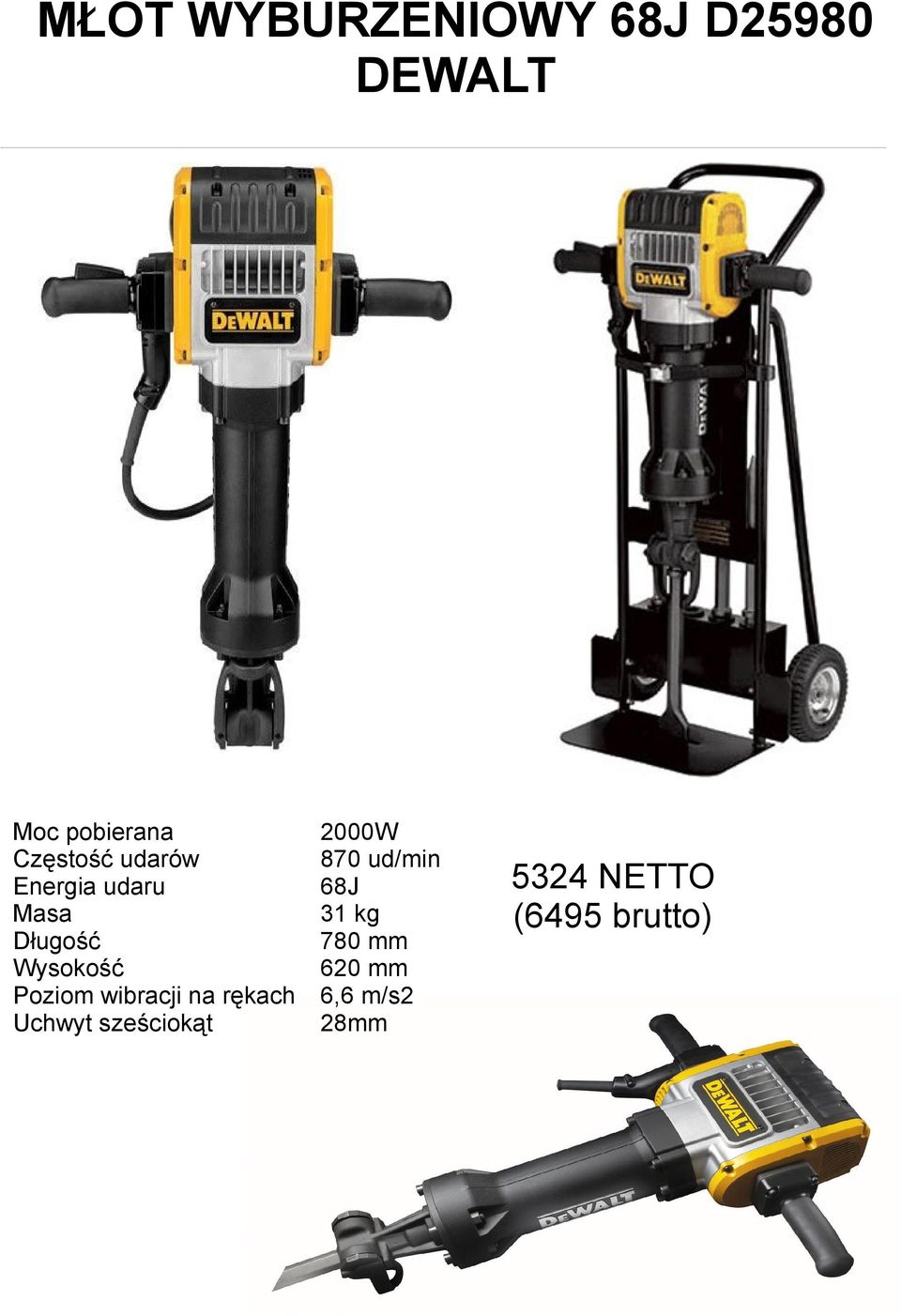 sześciokąt 2000W 870 ud/min 68J 31 kg 780