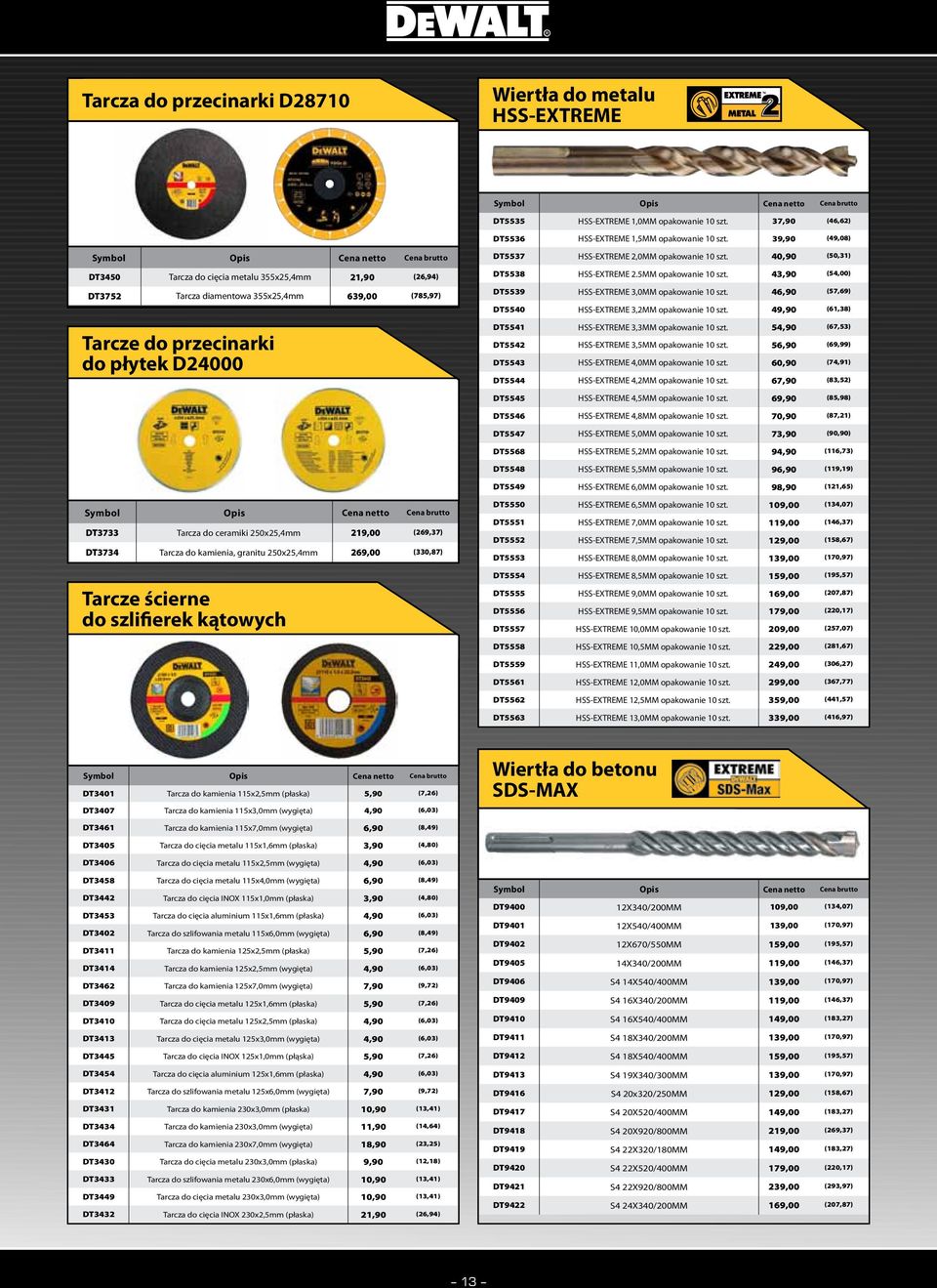 szt. 40,90 (50,31) DT5538 HSS-EXTREME 2.5MM opakowanie 10 szt. 43,90 (54,00) DT5539 HSS-EXTREME 3,0MM opakowanie 10 szt. 46,90 (57,69) DT5540 HSS-EXTREME 3,2MM opakowanie 10 szt.