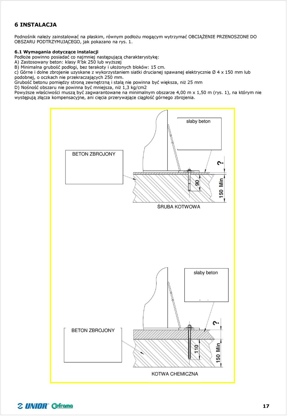 ułożonych bloków: 15 cm. c) Górne i dolne zbrojenie uzyskane z wykorzystaniem siatki drucianej spawanej elektrycznie Ø 4 x 150 mm lub podobnej, o oczkach nie przekraczających 250 mm.