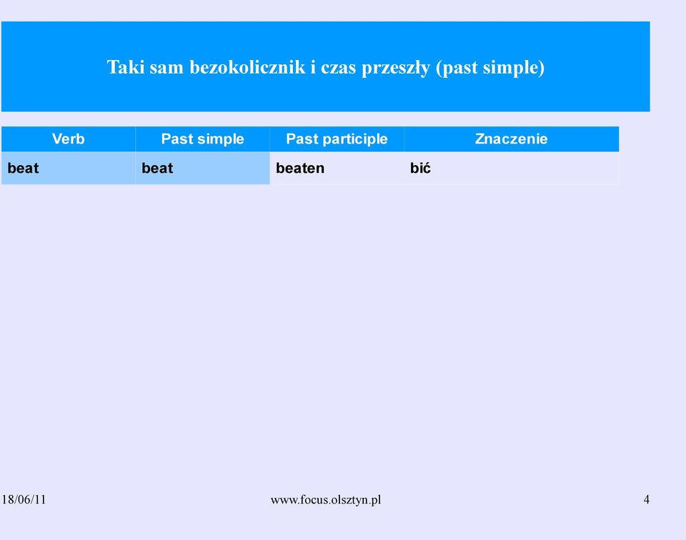 simple Past participle beat beat