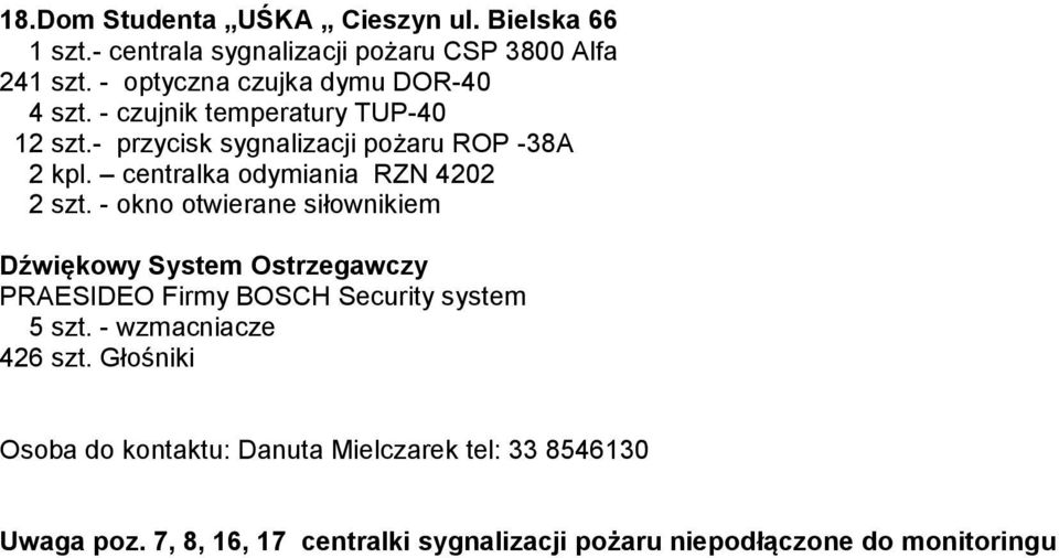 centralka odymiania RZN 4202 2 szt. - okno otwierane siłownikiem PRAESIDEO Firmy BOSCH Security system 5 szt.