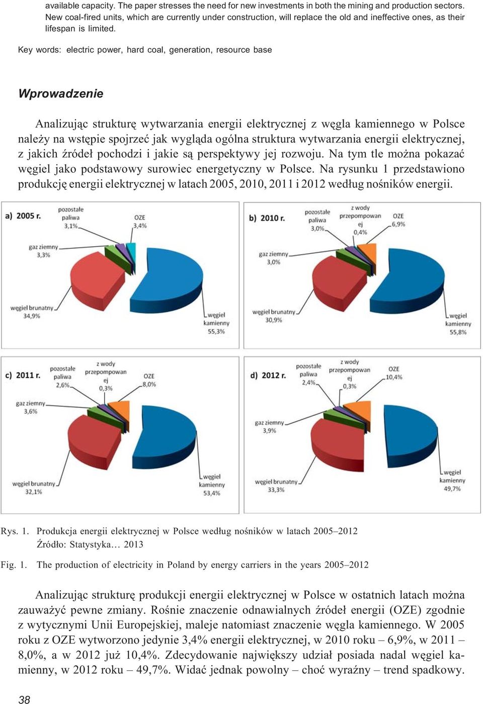 Key words: electric power, hard coal, generation, resource base Wprowadzenie Analizuj¹c strukturê wytwarzania energii elektrycznej z wêgla kamiennego w Polsce nale y na wstêpie spojrzeæ jak wygl¹da