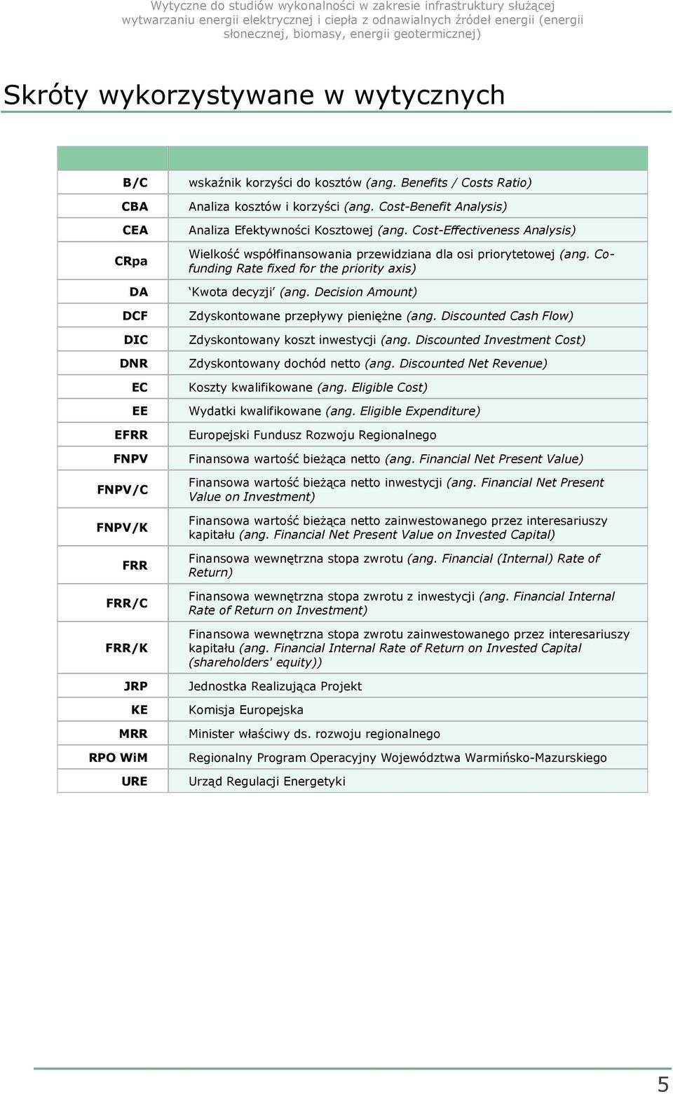 Cost-Effectiveness Analysis) Wielkość współfinansowania przewidziana dla osi priorytetowej (ang. Cofunding Rate fixed for the priority axis) Kwota decyzji (ang.