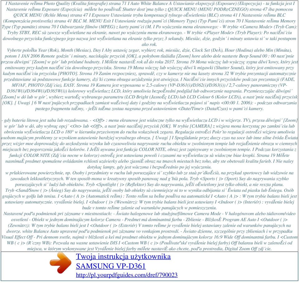 I Nastavenie reïimu BLC (Kompenzácia protisvetla) strana 41 BLC M.