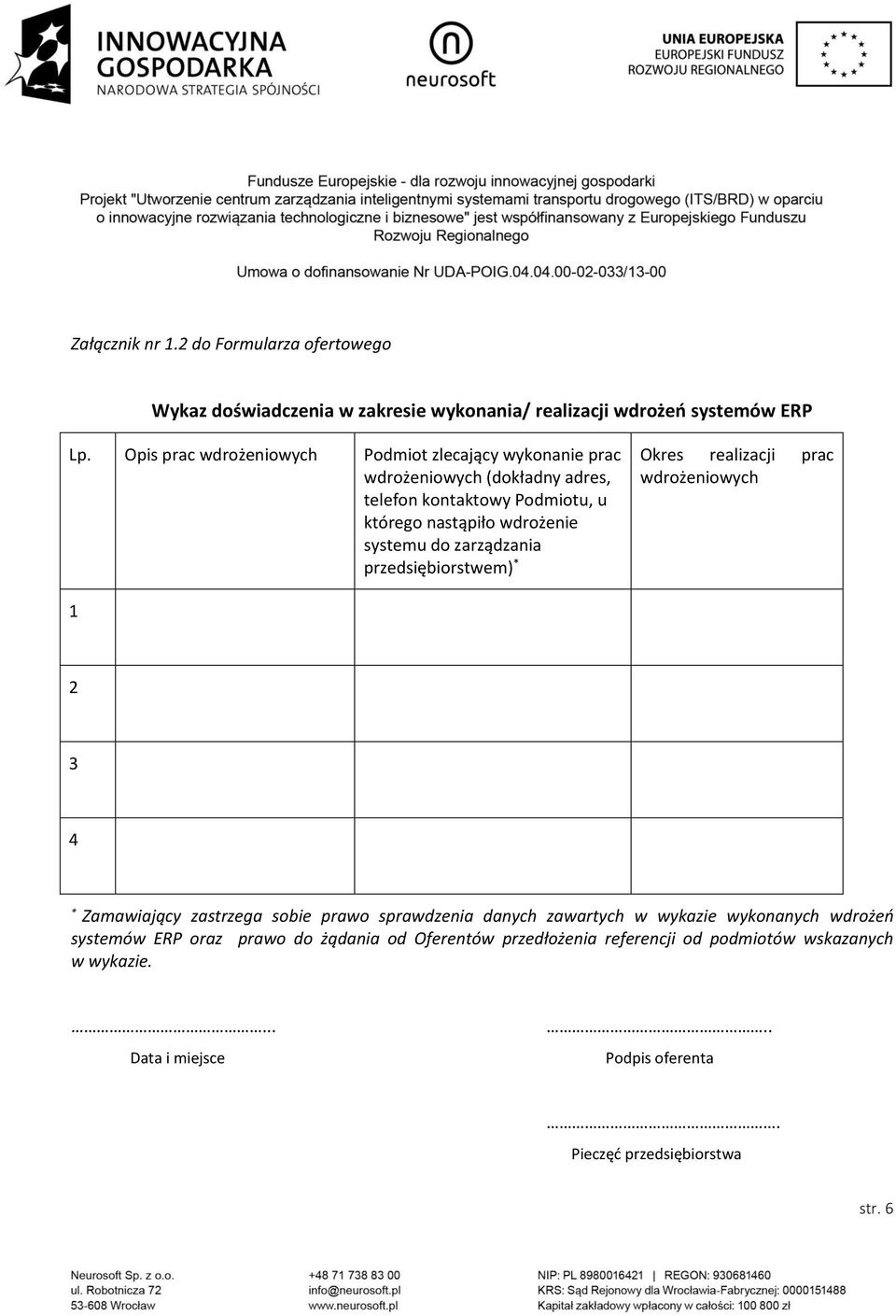 wdrożenie systemu do zarządzania przedsiębiorstwem) * Okres realizacji prac wdrożeniowych 1 2 3 4 * Zamawiający zastrzega sobie prawo