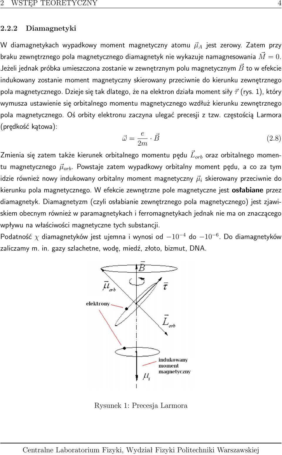 Jeżeli jednak próbka umieszczona zostanie w zewnętrznym polu magnetycznym B to w efekcie indukowany zostanie moment magnetyczny skierowany przeciwnie do kierunku zewnętrznego pola magnetycznego.