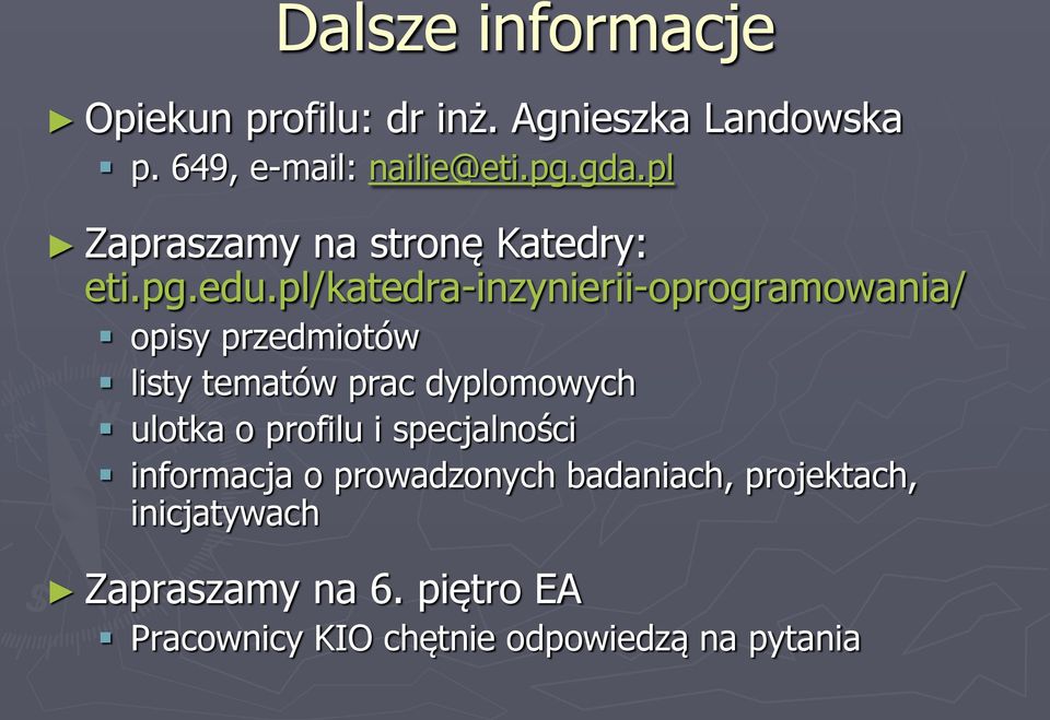 pl/katedra-inzynierii-oprogramowania/ opisy przedmiotów listy tematów prac dyplomowych ulotka o