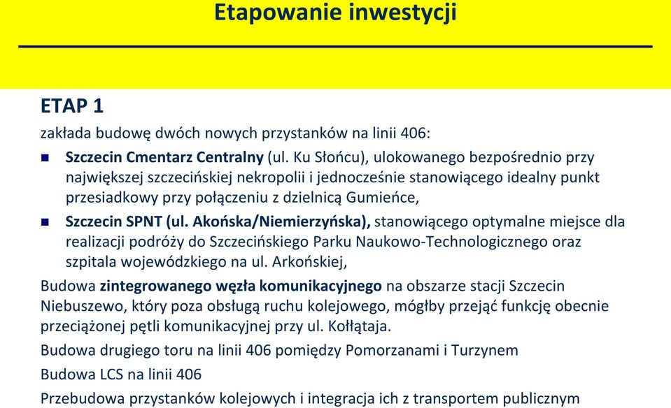 Akońska/Niemierzyńska), stanowiącego optymalne miejsce dla realizacji podróży do Szczecińskiego Parku Naukowo-Technologicznego oraz szpitala wojewódzkiego na ul.