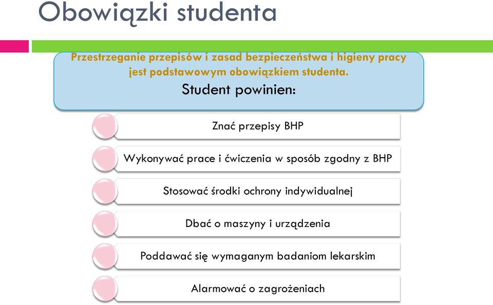 Student powinien: Znać przepisy BHP Wykonywać prace i ćwiczenia w sposób zgodny z