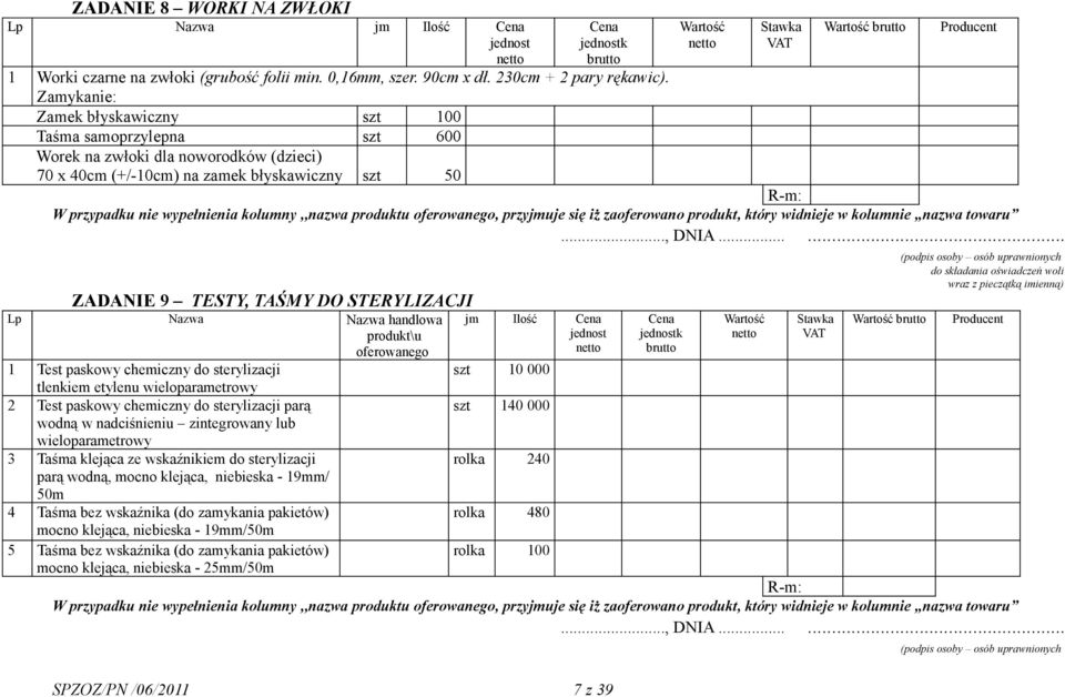 Test paskowy chemiczny do sterylizacji tlenkiem etylenu wieloparametrowy 2 Test paskowy chemiczny do sterylizacji parą wodną w nadciśnieniu zintegrowany lub wieloparametrowy 3 Taśma klejąca ze