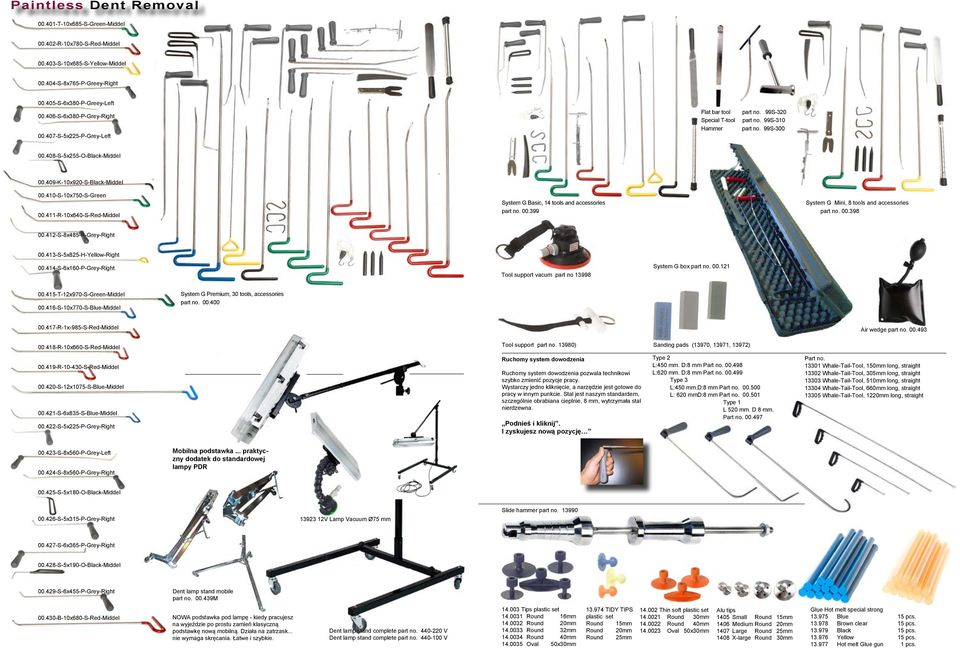 409-K-10x920-S-Black-Middel 00.410-S-10x750-S-Green 00.411-R-10x640-S-Red-Middel System G Basic, 14 tools and accessories part no. 00.399 System G Mini, 8 tools and accessories part no. 00.398 00.